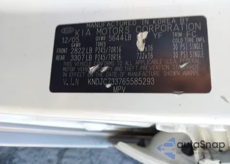 2006 Kia Sorento Ex/Lx from USA, damaged, VIN KNDJC733765585293